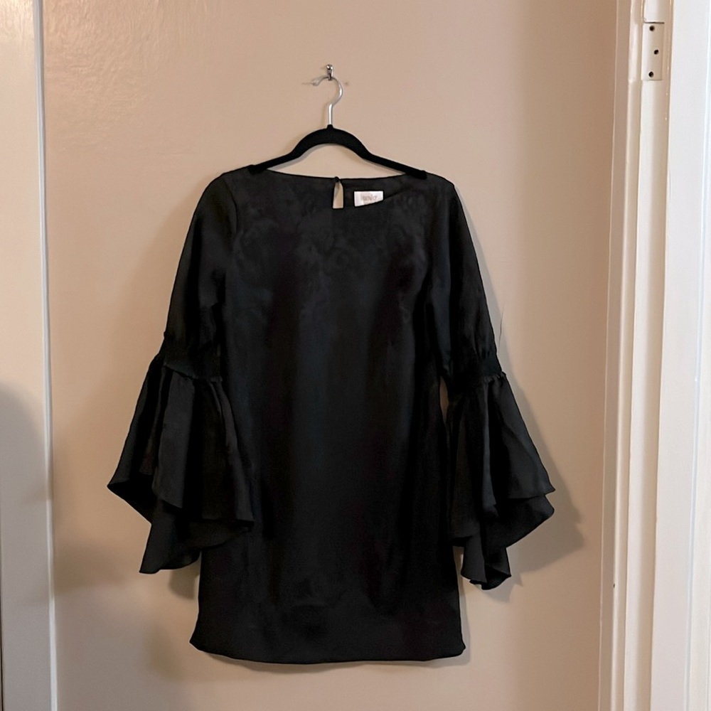 Laundry by Shelli Segal LA Black Jacquard Bell Sleeve Vintage Gothic Dress 4